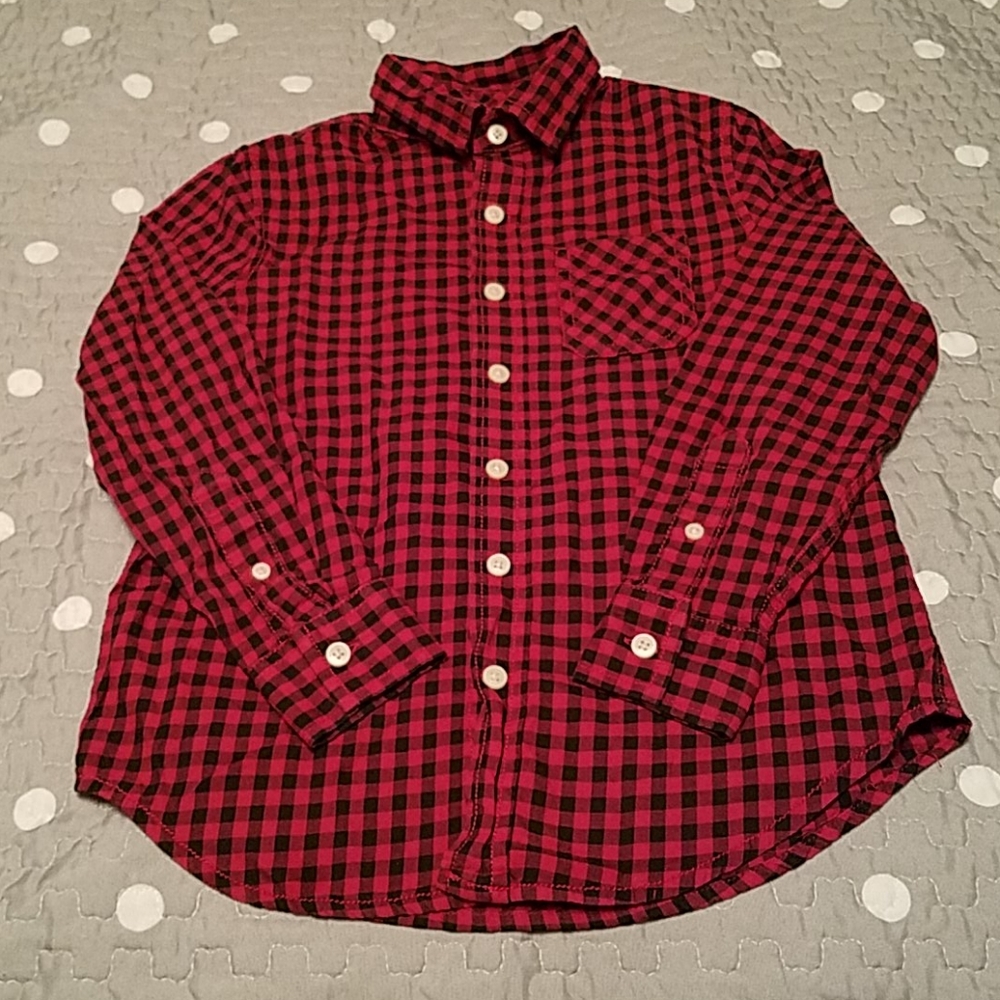 Boy's Black & Red Plaid Button Down